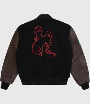 Black & Brown Cherry Rodeo Champ Varsity Bomber Jacket