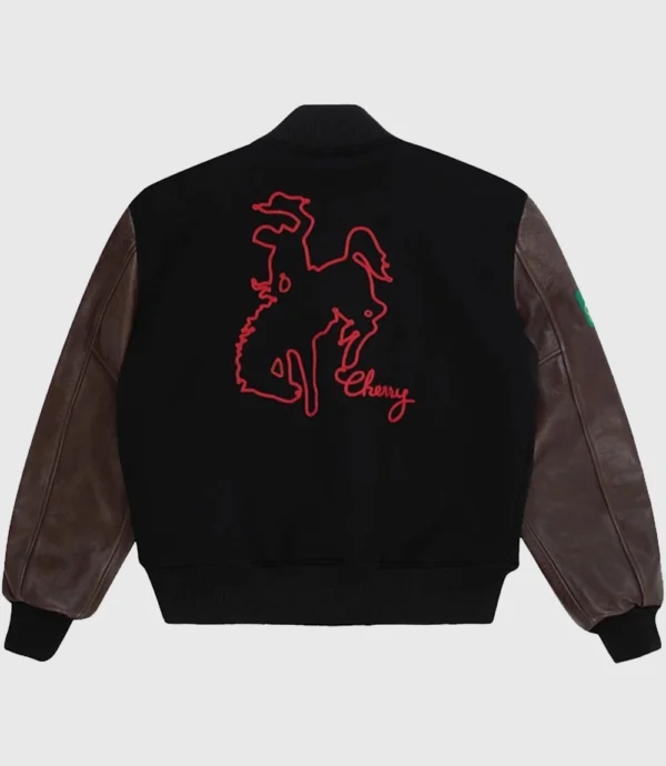 Black & Brown Cherry Rodeo Champ Varsity Bomber Jacket